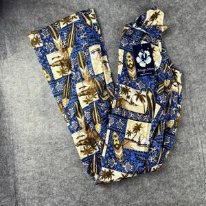 Mango Moon Blue Tan Dress Sleeveless Maxi Hawaiian‎ Vacation Large NWT